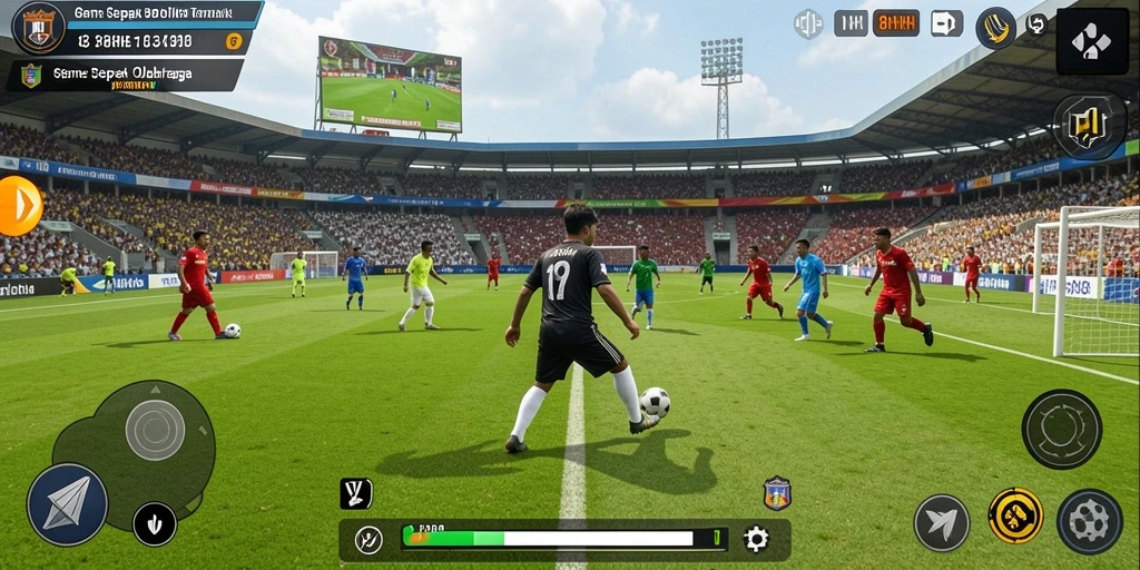 Tampilan layar utama gameplay sepak bola 8HHH.