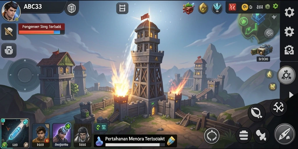 Tampilan menarik dari gameplay ABC33 dalam pertahanan menara.