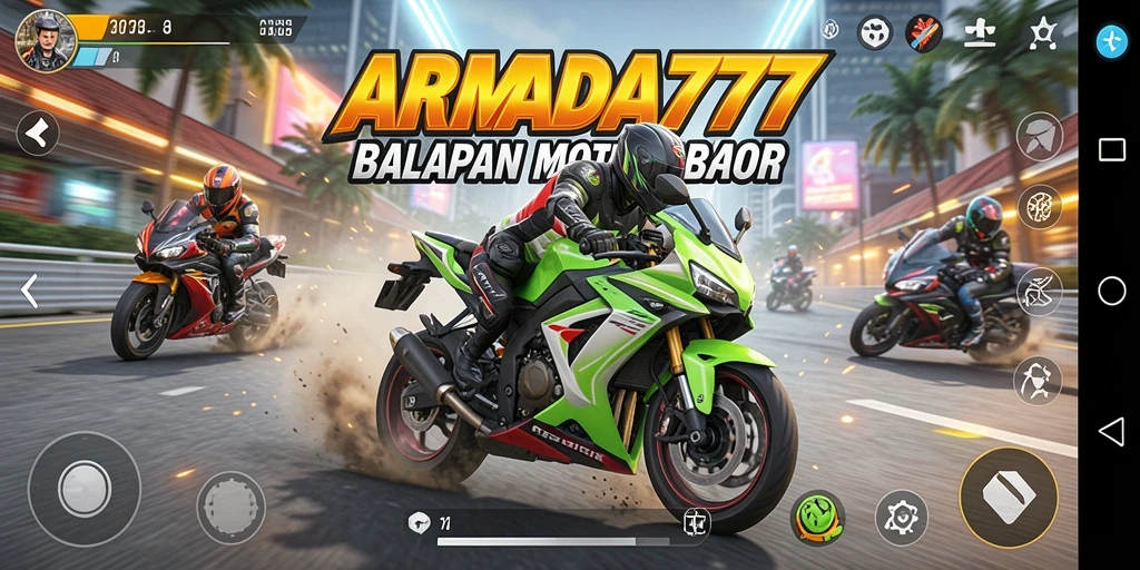 Gameplay mendebarkan balapan motor di ARMADA777.