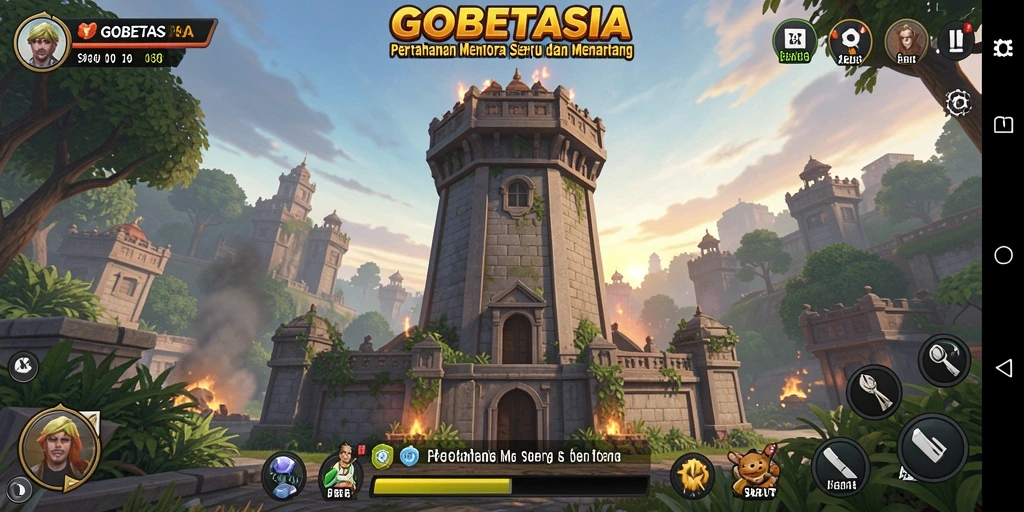 Tangkapan layar menampilkan pertempuran menara seru di GOBETASIA.