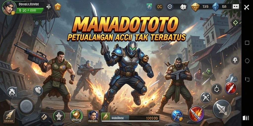 Screenshot MANADOTOTO menampilkan aksi mendebarkan di tengah pertempuran.