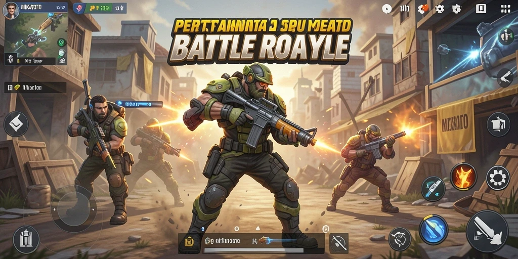 Gameplay seru dengan pemain bertarung dalam arena Battle Royale.