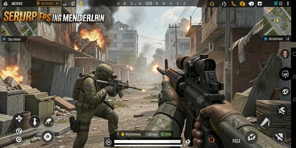 Tangkapan layar SERURP menampilkan aksi pertempuran FPS yang intens.