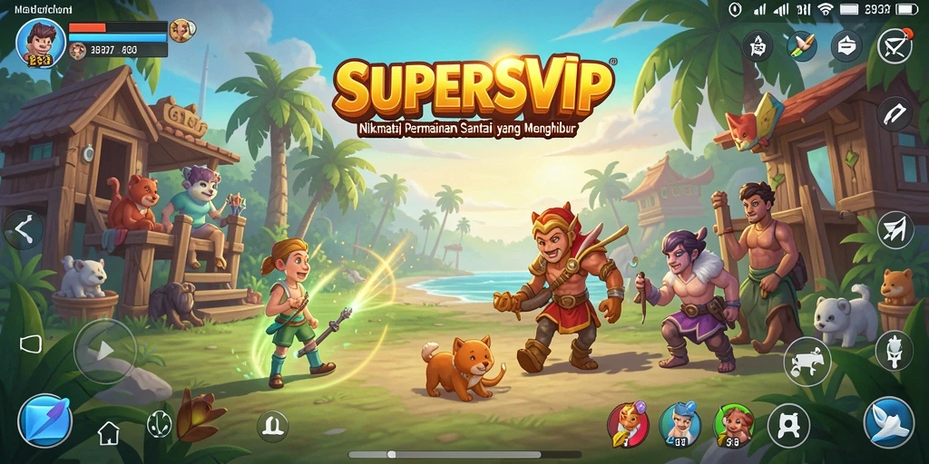 Tampilan gameplay SUPERSVIP yang penuh warna dan menyenangkan.